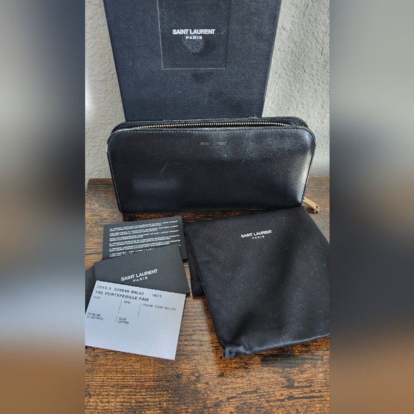 YSL Saint Laurent Zip Around Wallet Leather Black - Picture 16 of 16